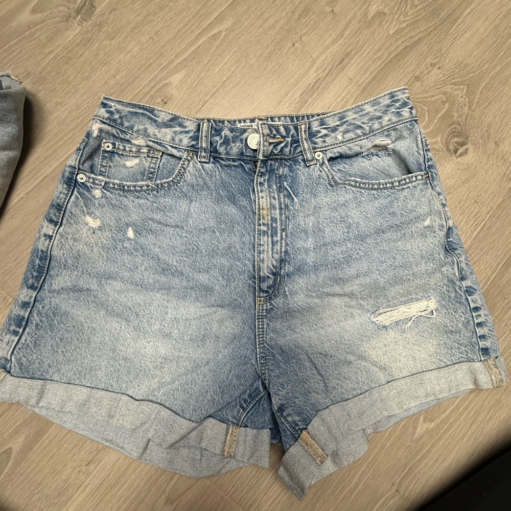 Light Blue Distressed Denim Shorts - Women